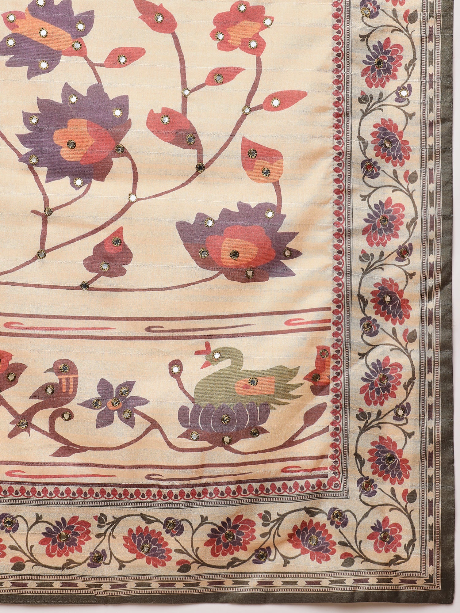 ROOPRANI-Elegant Coffee Brown Floral Border Saree with Artistic Nature Motif Pallu