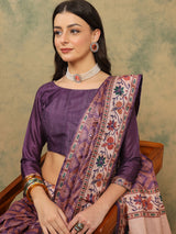 ROOPRANI-Royal Purple Floral Border Saree with Elegant Deer Motif Pallu