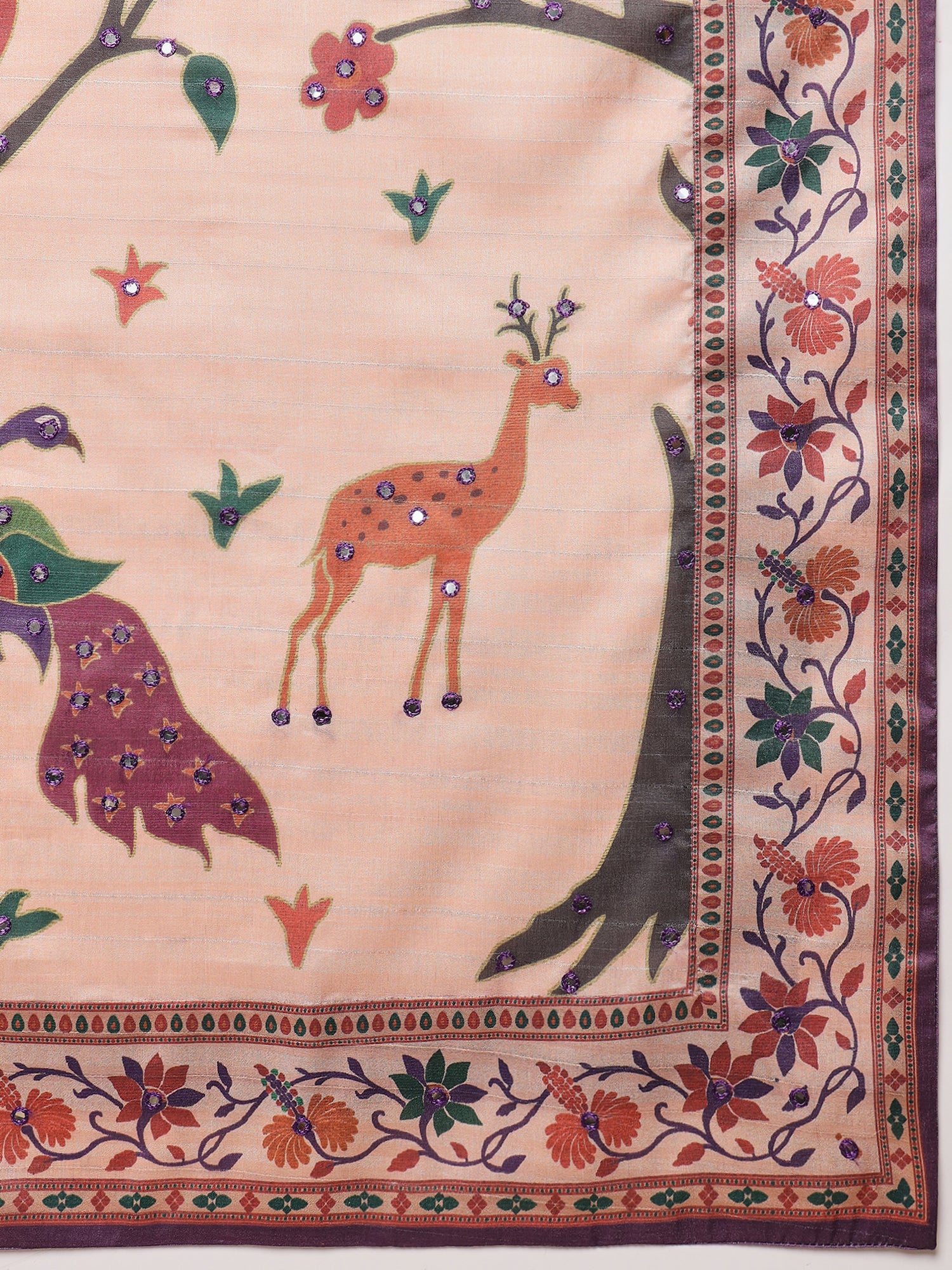 ROOPRANI-Royal Purple Floral Border Saree with Elegant Deer Motif Pallu