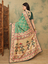 ROOPRANI-Elegant Emerald Green Traditional Printed Saree with Artistic Ethnic Border Design