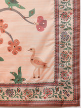 ROOPRANI-Classic Rust Brown Floral Border Saree with Elegant Nature-Inspired Pallu