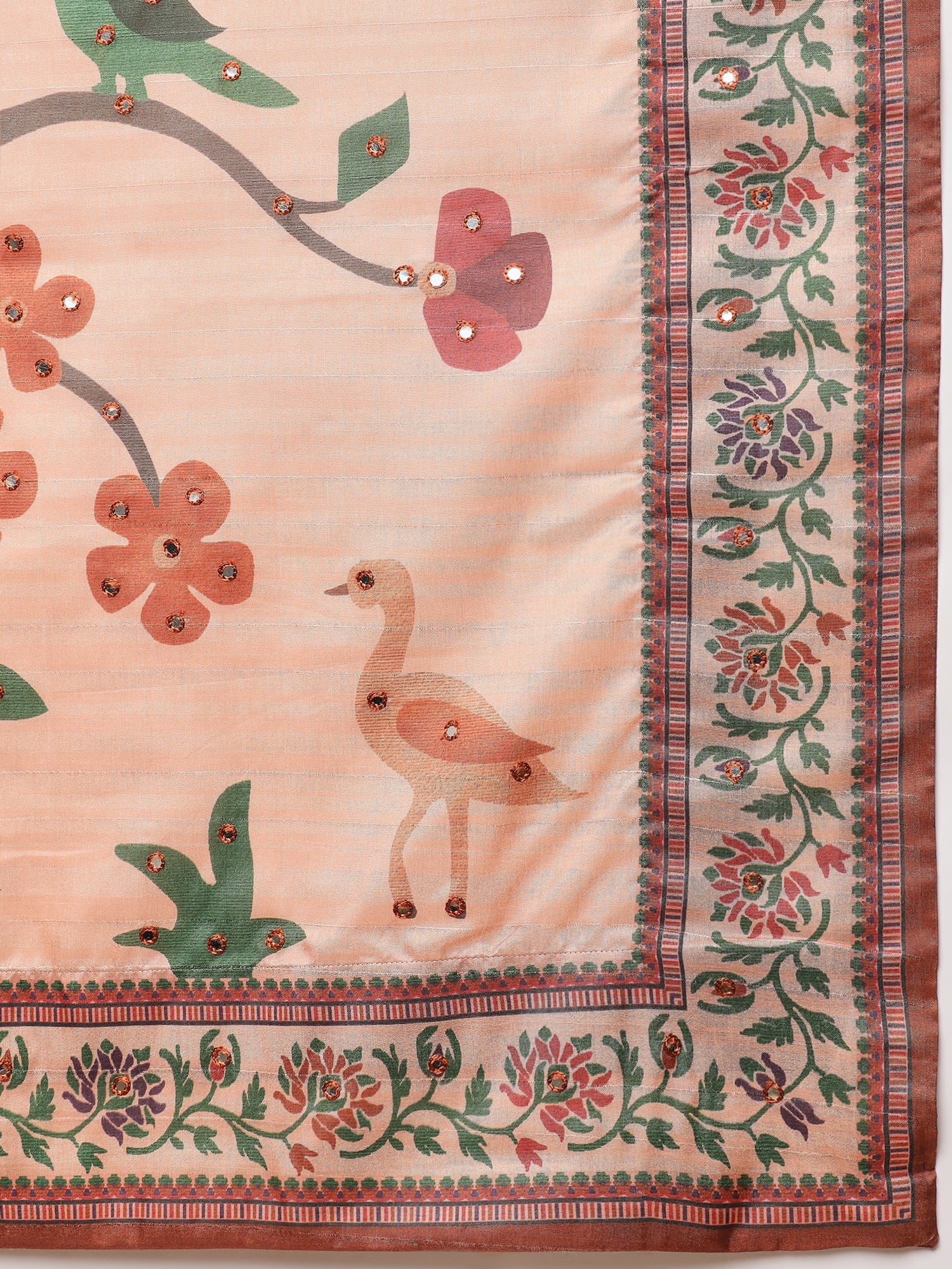 ROOPRANI-Classic Rust Brown Floral Border Saree with Elegant Nature-Inspired Pallu