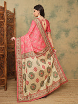 ROOPRANI-Elegant Rani Pink Traditional Woven Saree with Floral Border and Designer Pallu