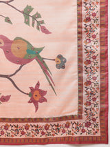 ROOPRANI-Radiant Pink Floral Border Designer Saree with Elegant Bird Motif Pallu