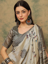 TARANG-Elegant Ivory Tribal Art Printed Saree with Designer Woven Pallu