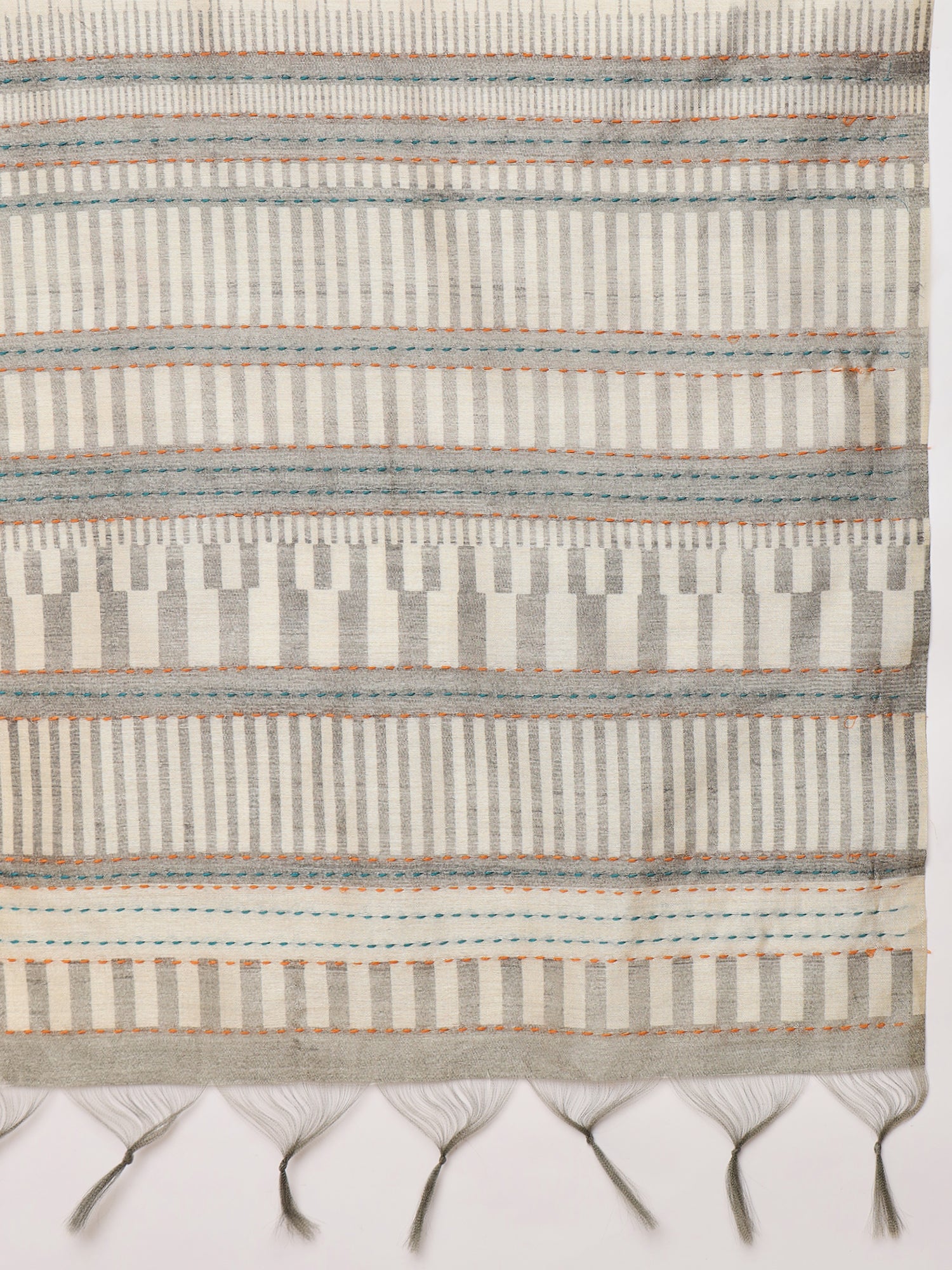 TARANG-Elegant Ivory Tribal Art Printed Saree with Designer Woven Pallu