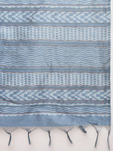 TARANG-Elegant Sky Blue Tribal Art Printed Linen Saree with Designer Pallu