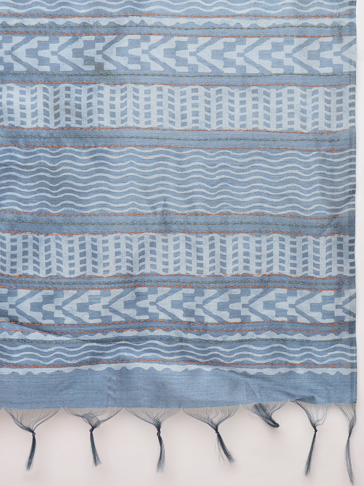 TARANG-Elegant Sky Blue Tribal Art Printed Linen Saree with Designer Pallu