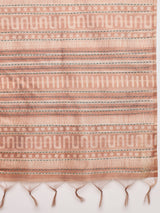 TARANG-Elegant Beige Tribal Printed Linen Saree with Copper Border
