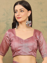 TARANG-Elegant Blush Pink Tribal Printed Linen Saree with Ethnic Woven Border