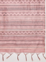 TARANG-Elegant Blush Pink Tribal Printed Linen Saree with Ethnic Woven Border