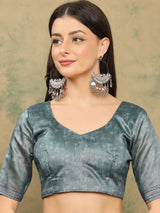 TARANG-Elegant Grey Tribal Art Printed Linen Saree with Designer Border