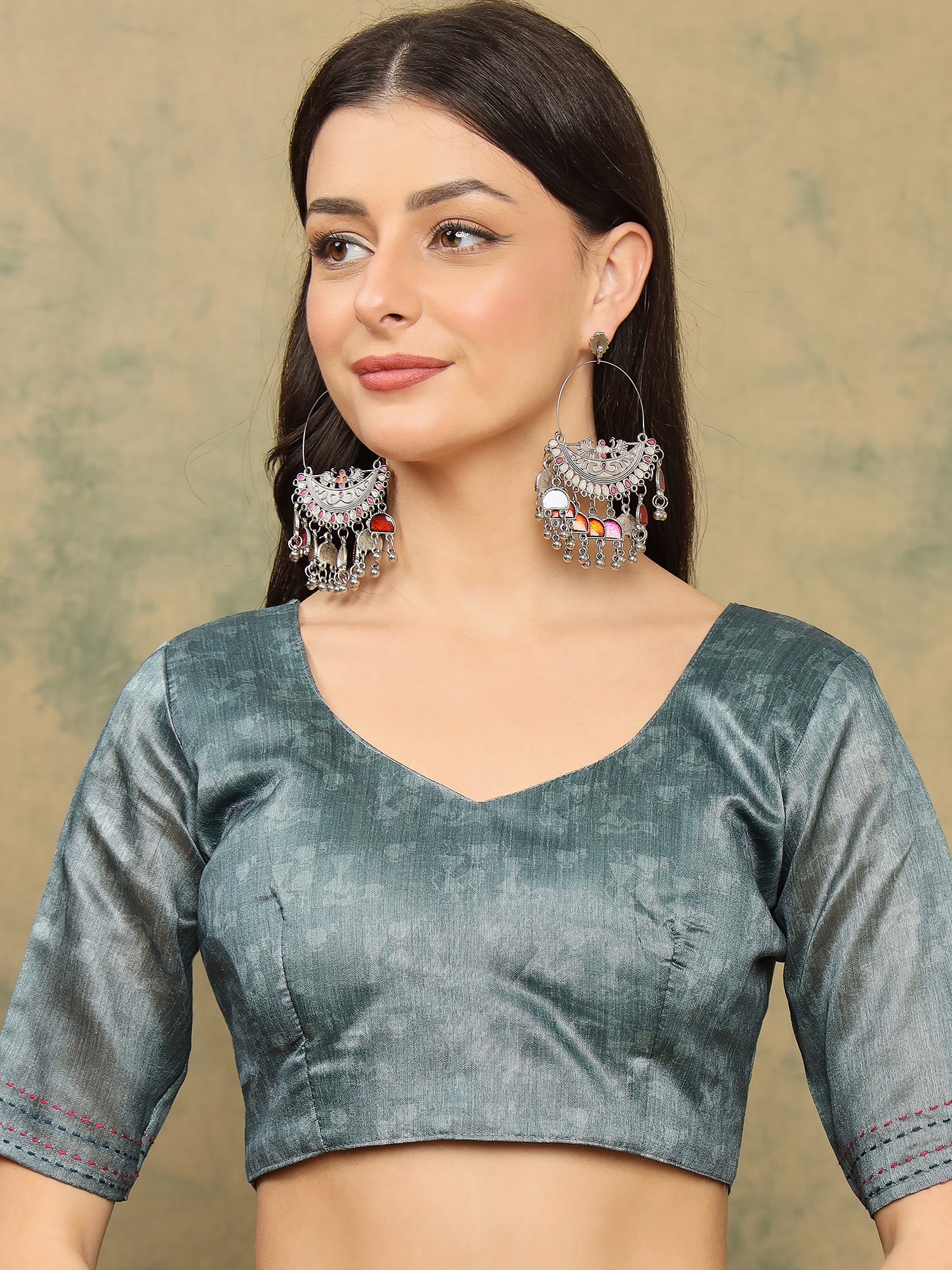 TARANG-Elegant Grey Tribal Art Printed Linen Saree with Designer Border