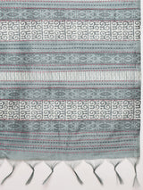 TARANG-Elegant Grey Tribal Art Printed Linen Saree with Designer Border