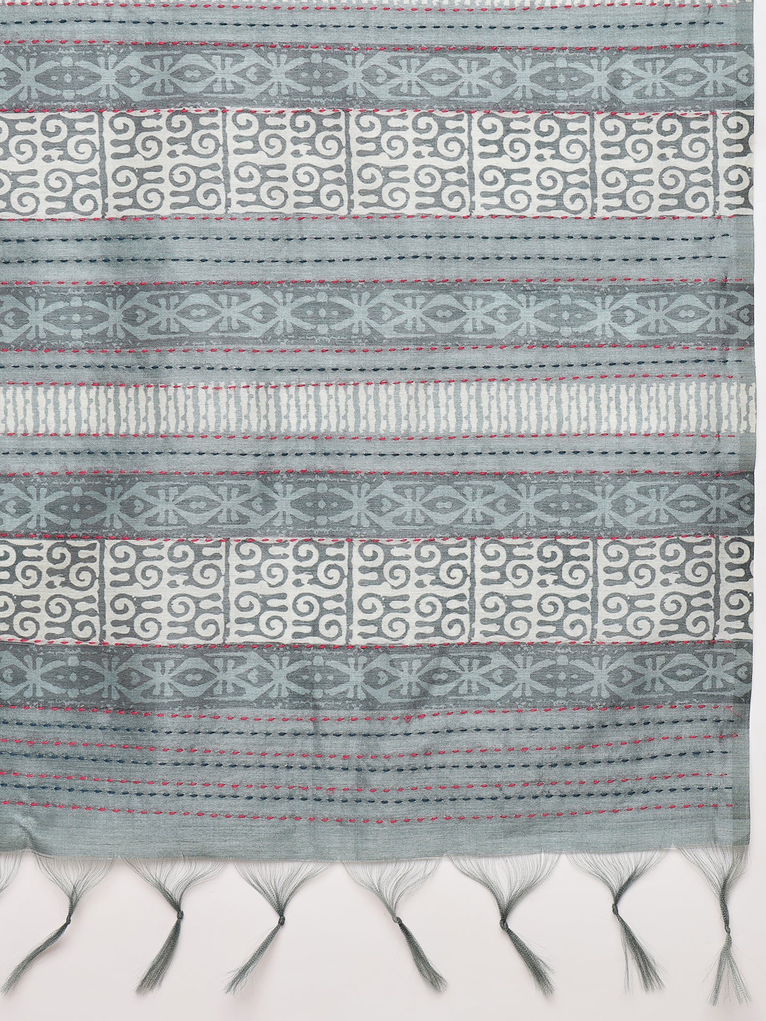TARANG-Elegant Grey Tribal Art Printed Linen Saree with Designer Border