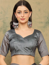 TARANG-Elegant grey saree with intricate tribal and folk art inspired prints