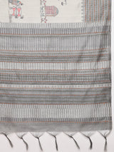 TARANG-Elegant grey saree with intricate tribal and folk art inspired prints