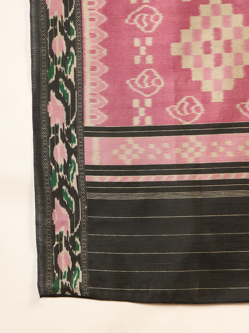 Womaniya Bhagalpuri Silk Saree – Nature-Inspired Green Florals on Black | Classic Elegance with Floral Borders for Weddings and Festivals