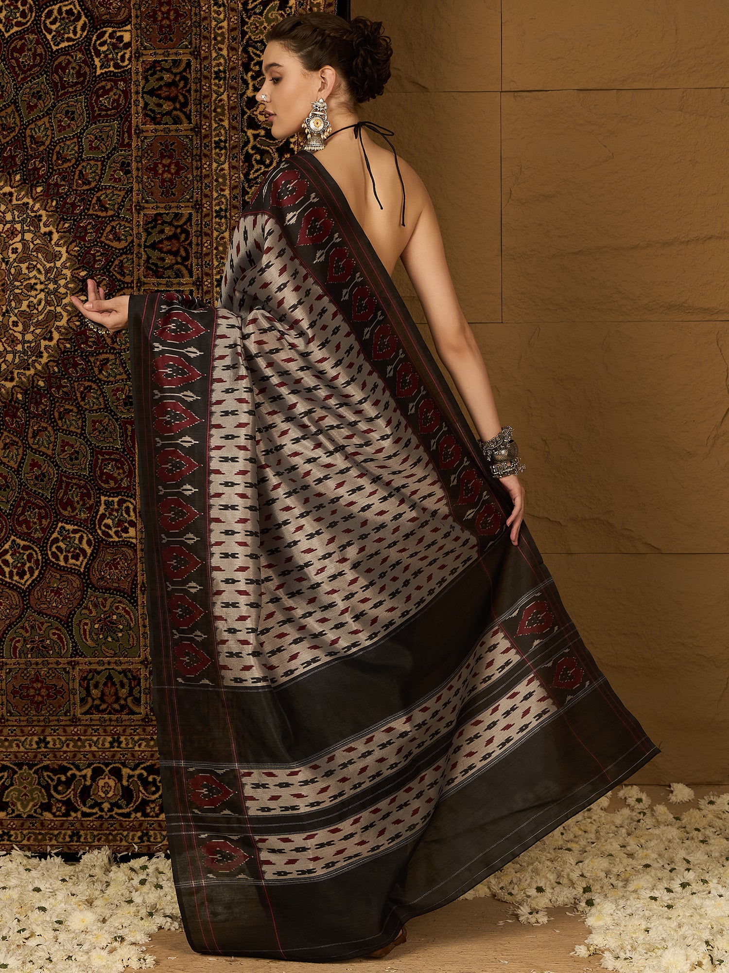 WOMANIYA Black printed Design – Premium saree  Elegant Collection  Sarees in Authentic Bhagalpuri Silk
