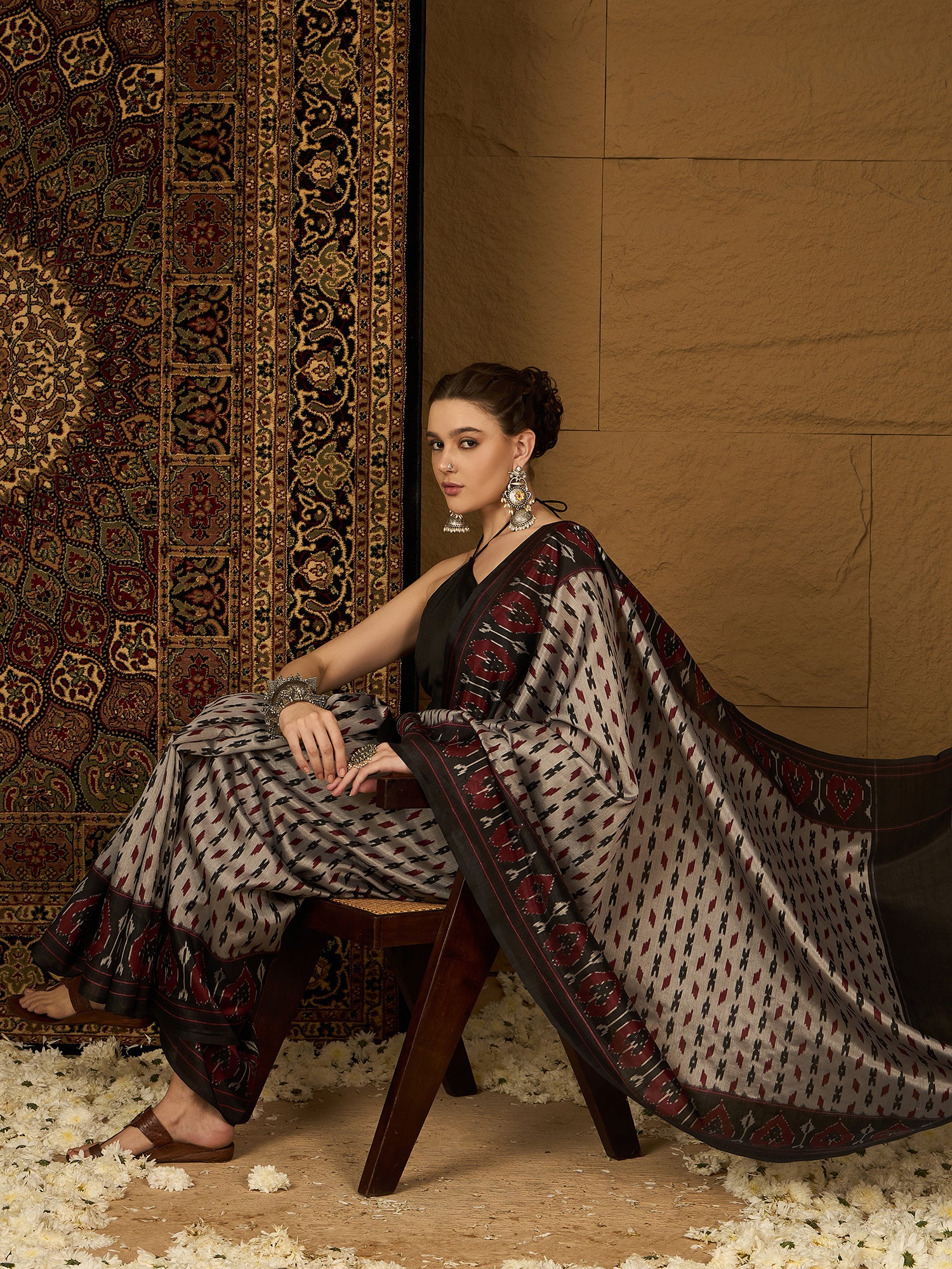 WOMANIYA Black printed Design – Premium saree  Elegant Collection  Sarees in Authentic Bhagalpuri Silk