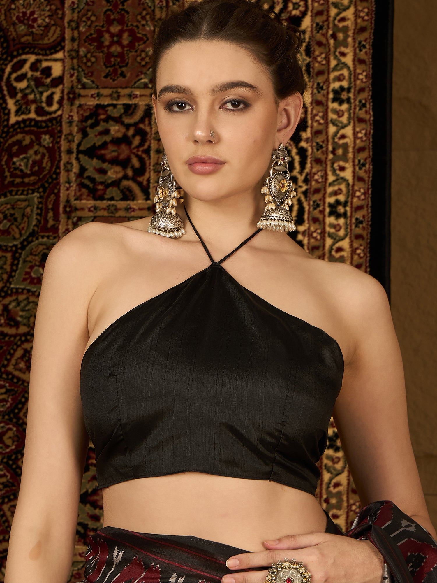 WOMANIYA Black printed Design – Premium saree  Elegant Collection  Sarees in Authentic Bhagalpuri Silk