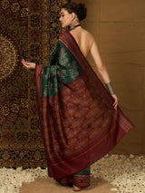 Womaniya Bhagalpuri Silk Saree – Deep Green and Maroon | Royal Sophistication for Weddings, Festivals, and Celebrations