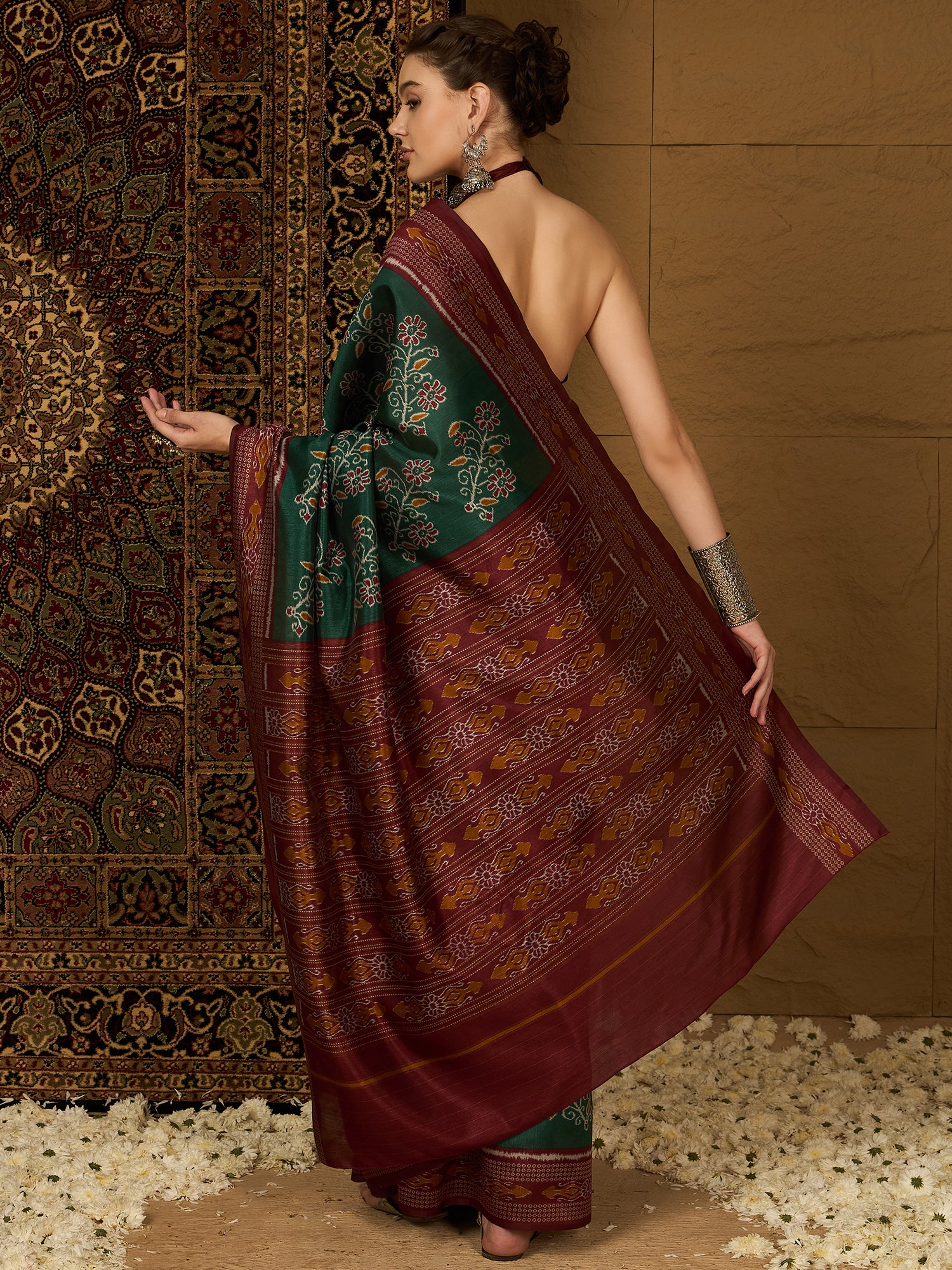 Womaniya Bhagalpuri Silk Saree – Deep Green and Maroon | Royal Sophistication for Weddings, Festivals, and Celebrations