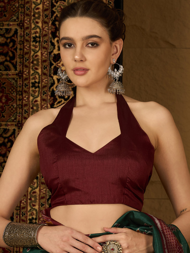 Womaniya Bhagalpuri Silk Saree – Deep Green and Maroon | Royal Sophistication for Weddings, Festivals, and Celebrations