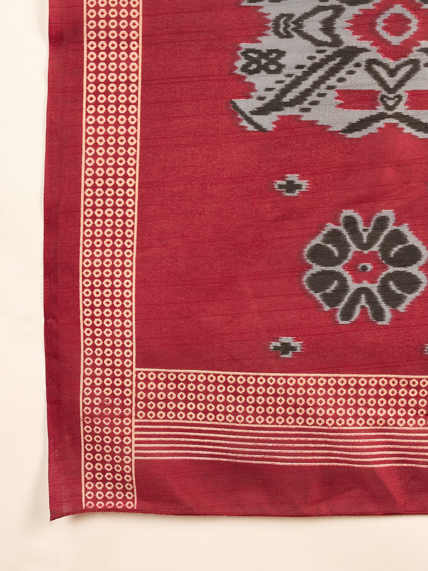 Womaniya Bhagalpuri Silk Saree – Black and Red Florals | Bold, Daring, and Unforgettable Design for Weddings and Festivals