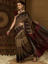 Womaniya Bhagalpuri Silk Saree – Rustic Brown with Maroon Grace | Crafted for Festive Moods and Special Occasions