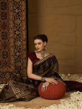 Womaniya Bhagalpuri Silk Saree – Rustic Brown with Maroon Grace | Crafted for Festive Moods and Special Occasions