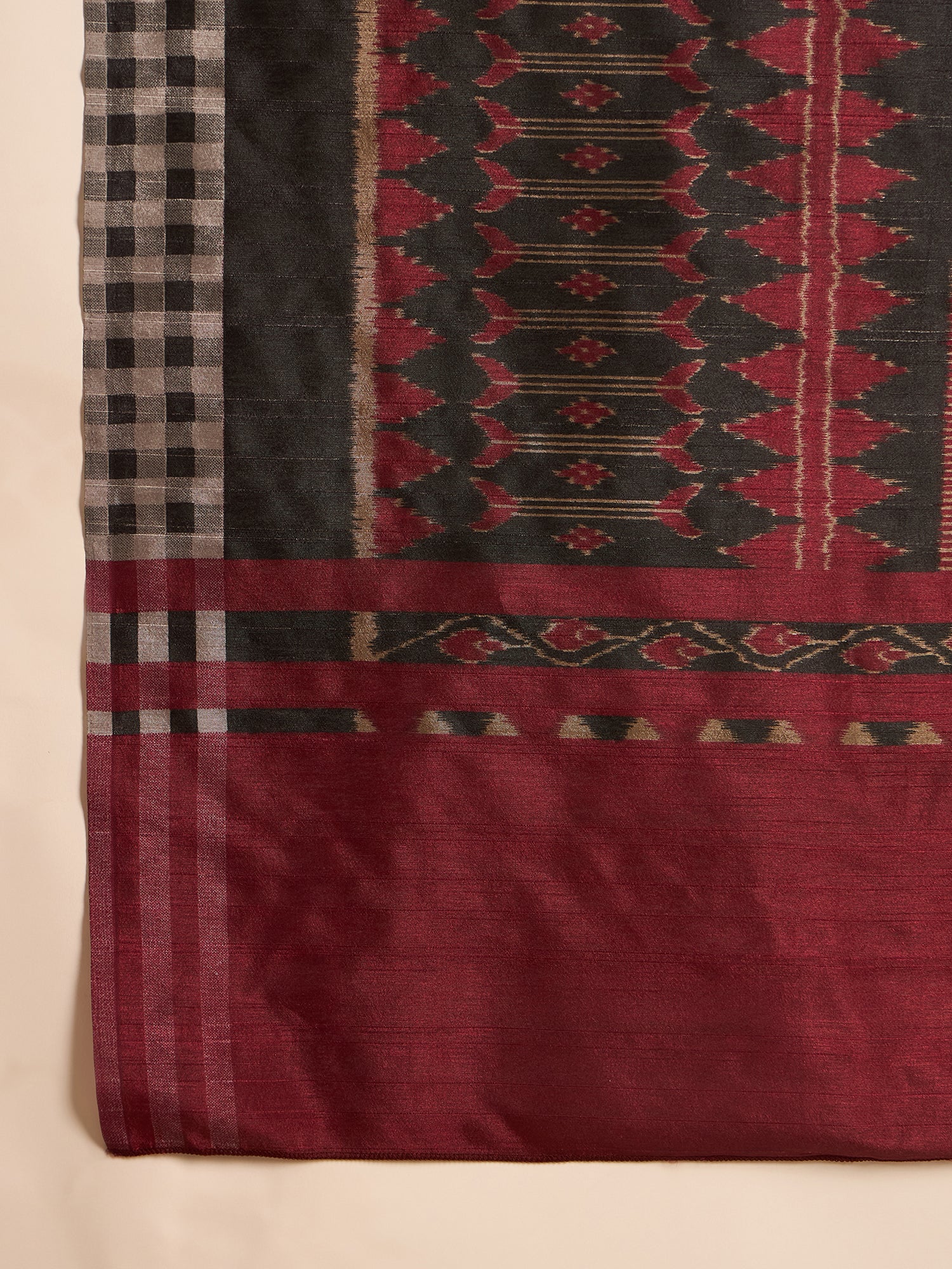 Womaniya Bhagalpuri Silk Saree – Rustic Brown with Maroon Grace | Crafted for Festive Moods and Special Occasions