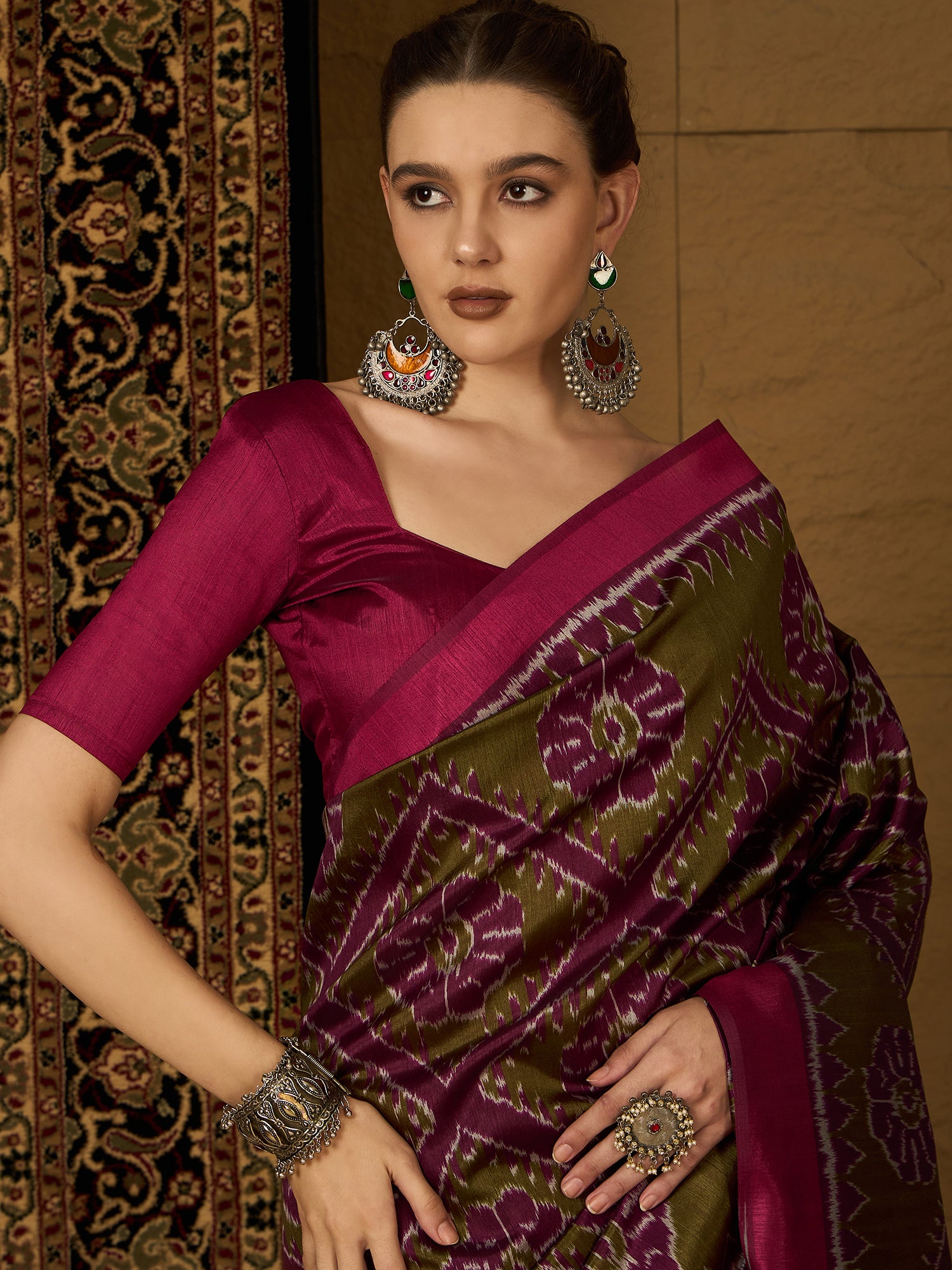 Womaniya Bhagalpuri Saree Catalogue – Maroon and Gold Sarees in Authentic Bhagalpuri Silk | Royal Elegance for Weddings, Festivals, and Special Occasions
