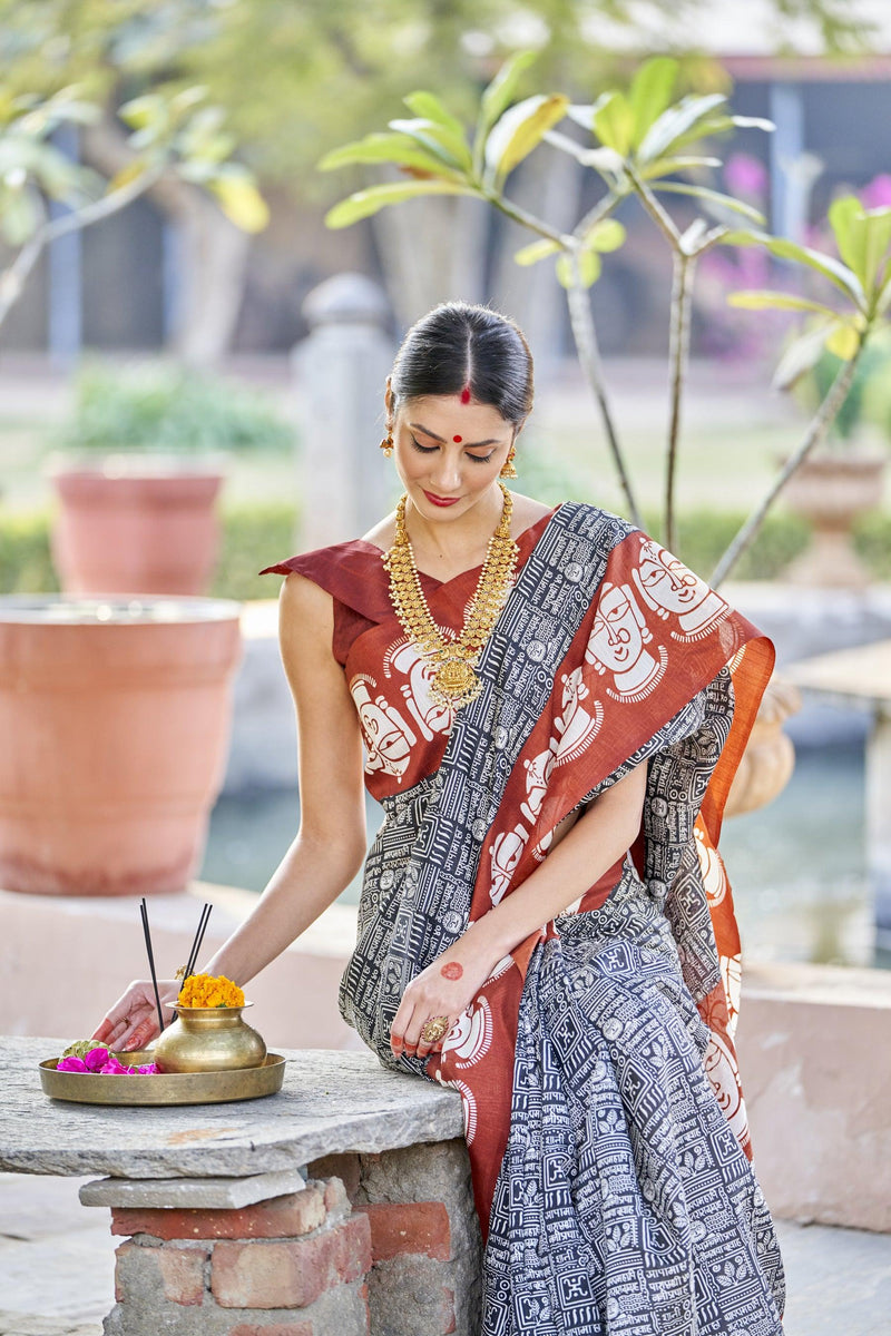 WOMANIYA Cotton silk bengoli saree for pooja purpose - Apple Lifestyle