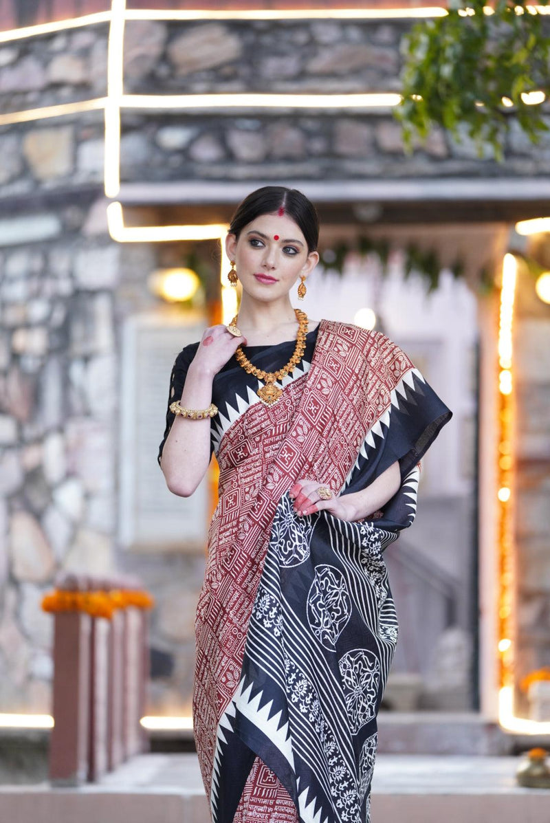 WOMANIYA Bhagalpuri bengoli print cotton silk saree - Apple Lifestyle