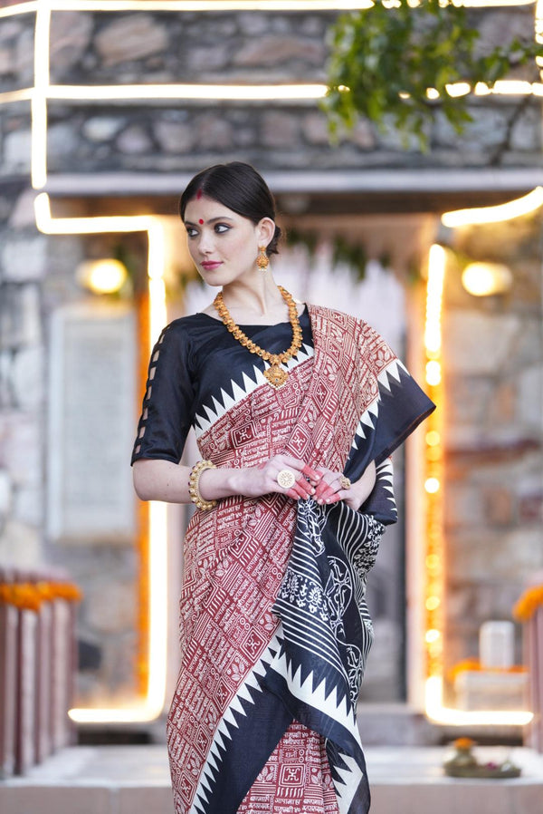 WOMANIYA Bhagalpuri bengoli print cotton silk saree - Apple Lifestyle