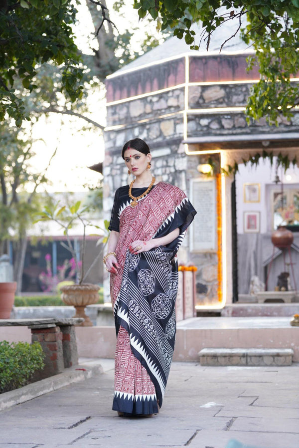 WOMANIYA Bhagalpuri bengoli print cotton silk saree - Apple Lifestyle