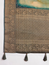 KUSUM KALA-Olive Green & Gold Banarasi Floral Silk Saree