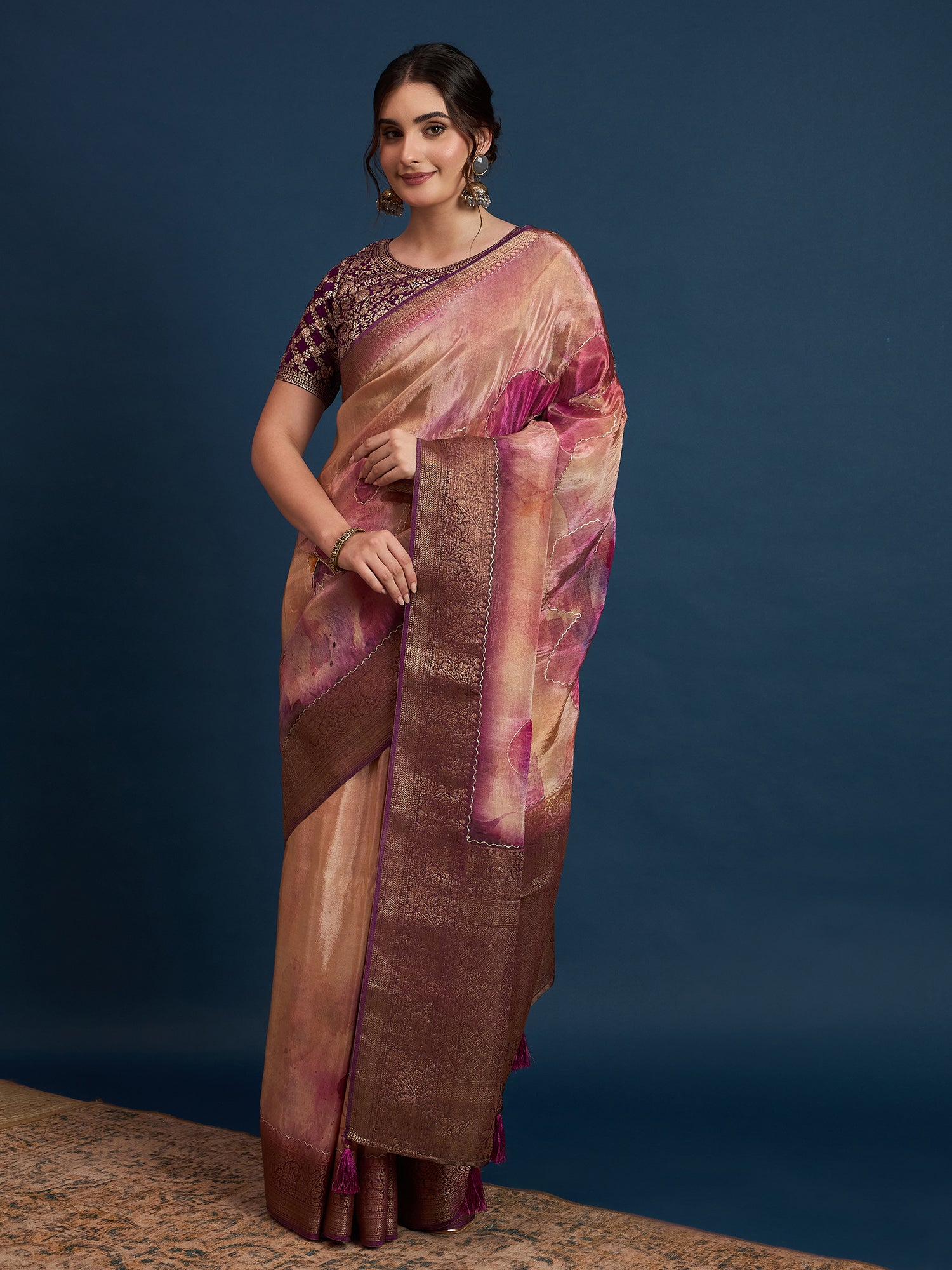 KUSUM KALA-Elegant dual-tone saree with rich mauve and wine shades