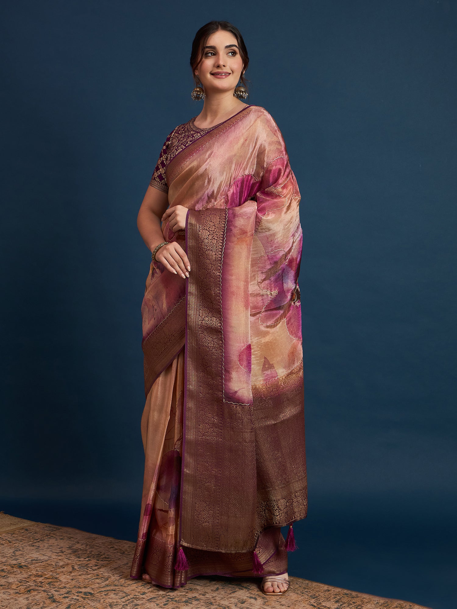 KUSUM KALA-Elegant dual-tone saree with rich mauve and wine shades