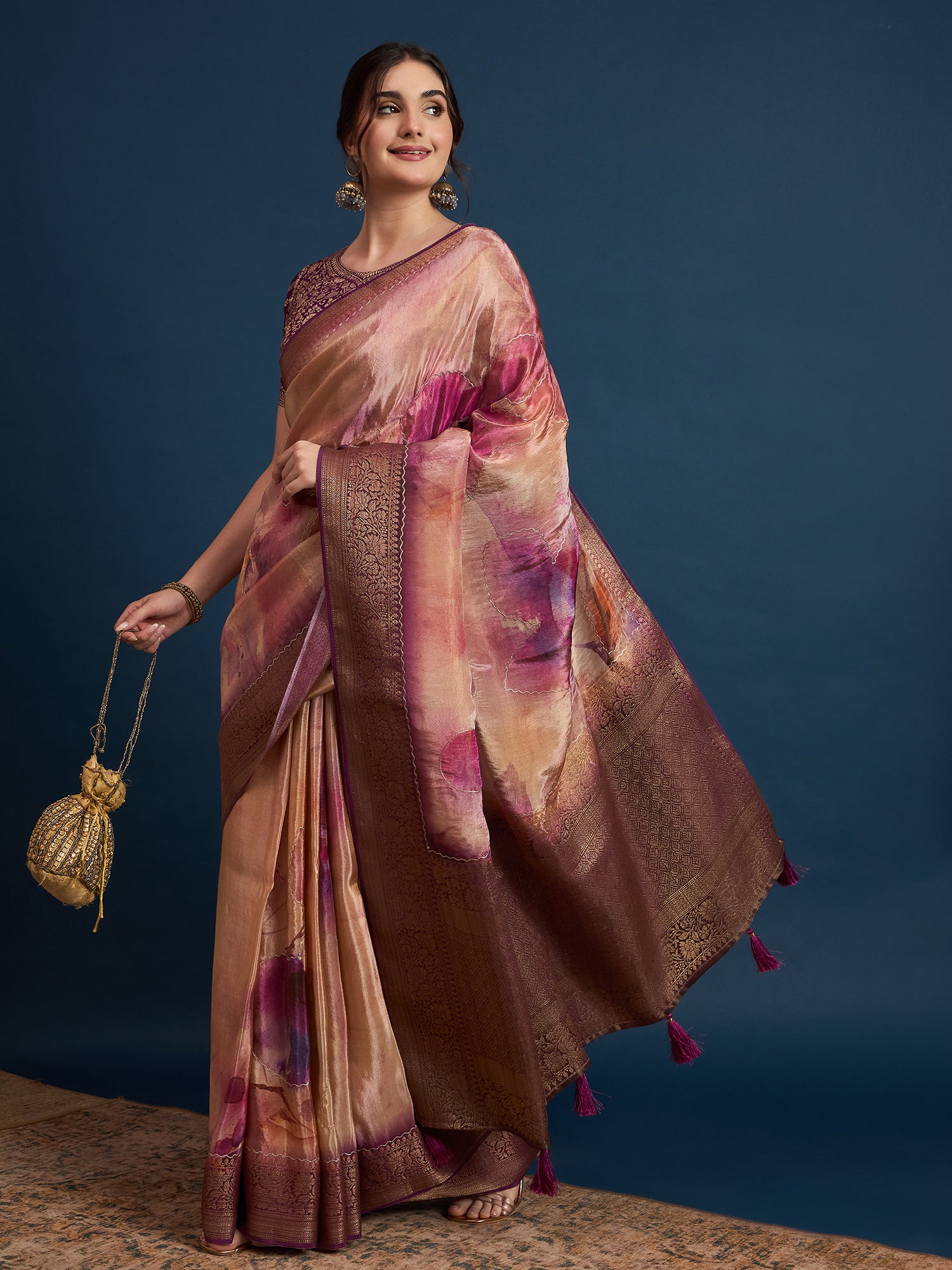 KUSUM KALA-Elegant dual-tone saree with rich mauve and wine shades