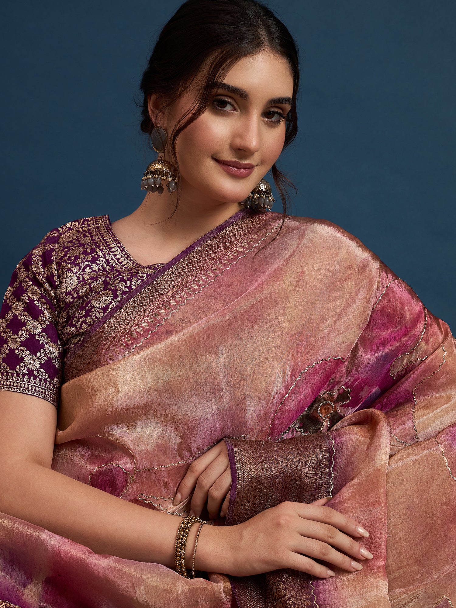 KUSUM KALA-Elegant dual-tone saree with rich mauve and wine shades