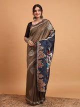 TARANG-Elegant Coffee Brown Designer Saree with Silver Buti Work & Artistic Printed Pallu