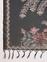 TARANG-Elegant Maroon Silk Saree with Silver Zari Motifs & Contrast Black Pallu