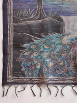 TARANG-Elegant Emerald Green Silk Saree with Silver Zari Motifs & Artistic Contrast Pallu