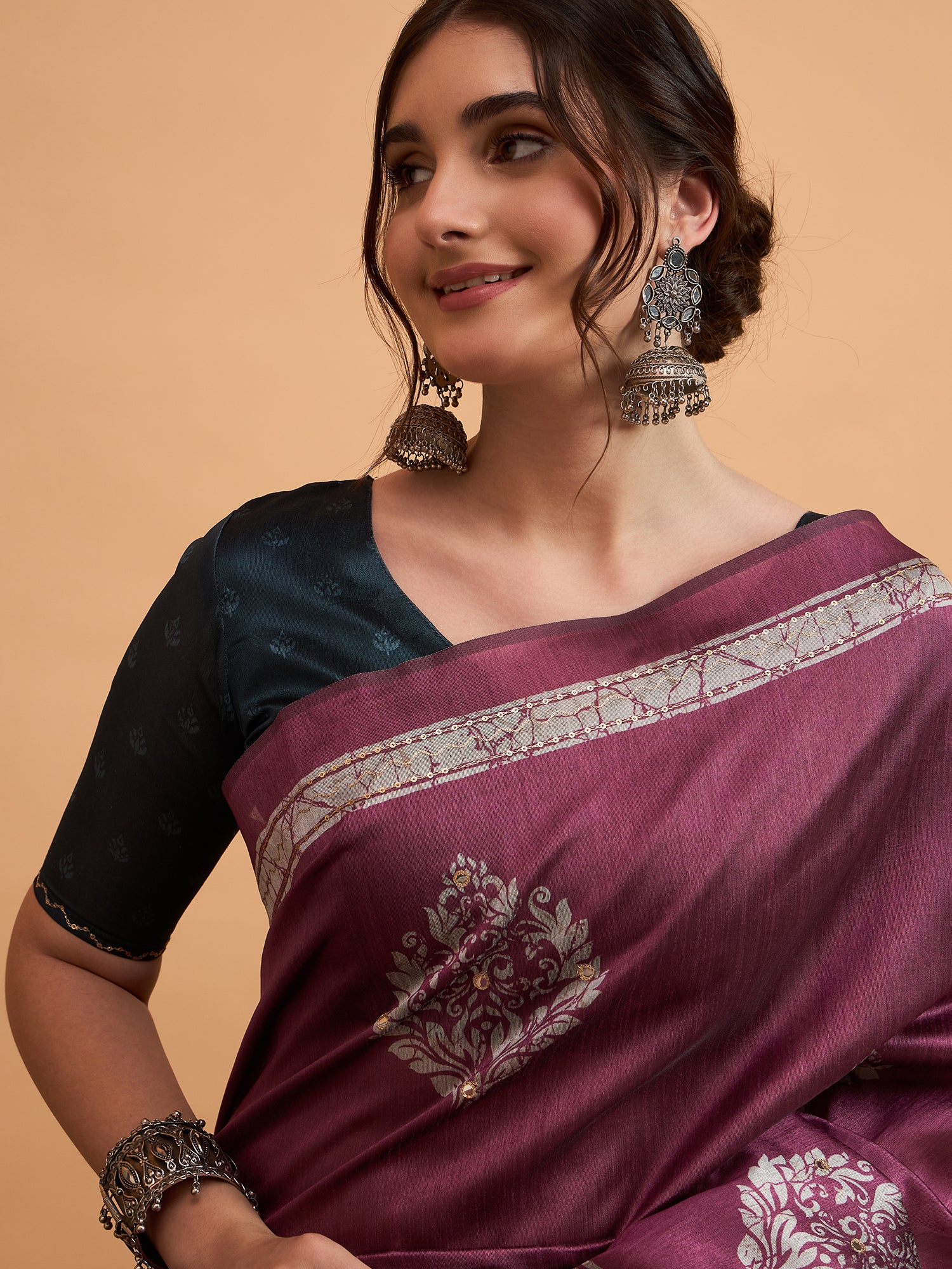 TARANG -Royal Wine Purple Designer Saree with Peacock Feather Print & Elegant Contrast Pallu