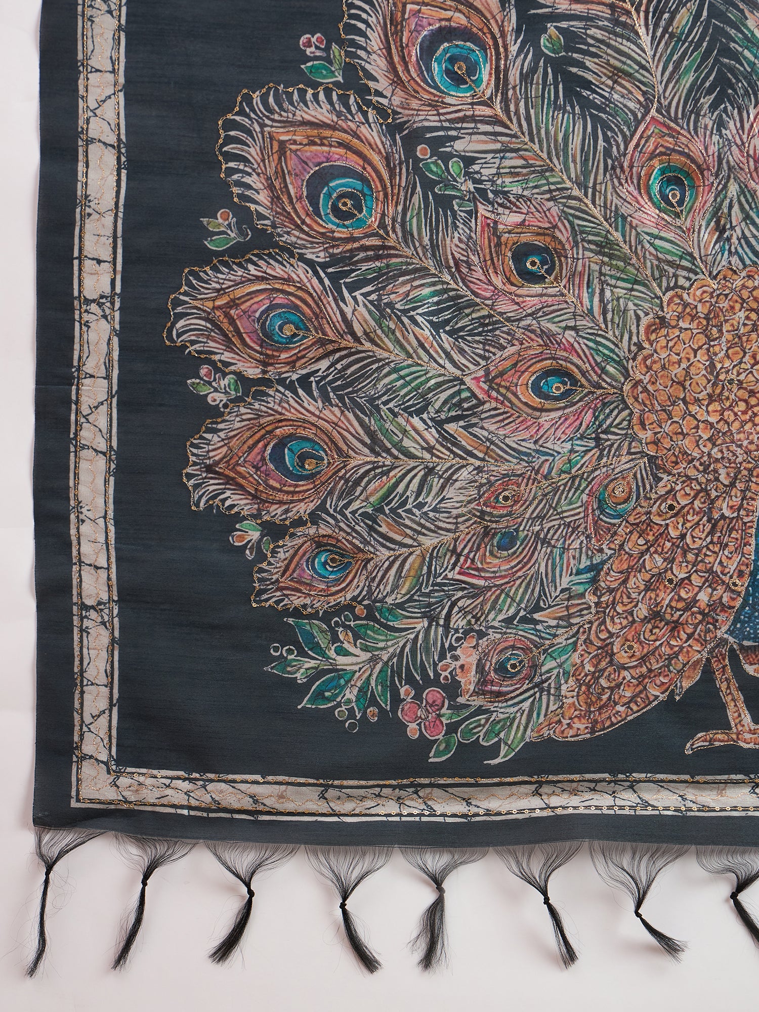 TARANG -Royal Wine Purple Designer Saree with Peacock Feather Print & Elegant Contrast Pallu