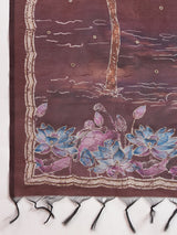 TARANG-Elegant Charcoal Grey Designer Saree with Floral Silver Motifs & Artistic Contrast Pallu