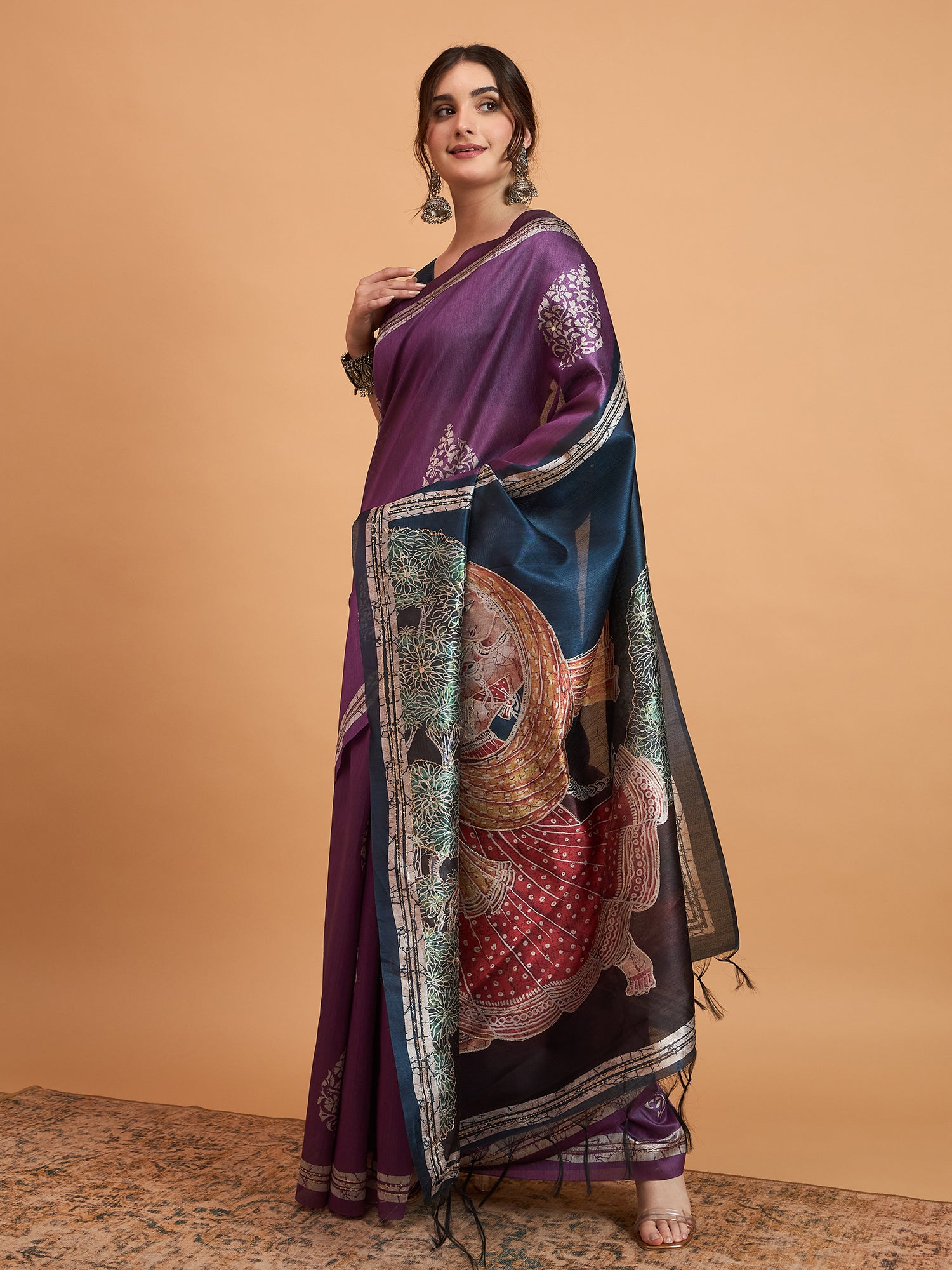 TARANG-Elegant Purple Designer Saree with Silver Buti Work & Artistic Contrast Pallu