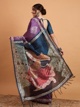 TARANG-Elegant Purple Designer Saree with Silver Buti Work & Artistic Contrast Pallu